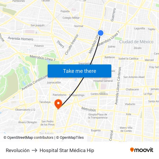 Revolución to Hospital Star Médica Hip map