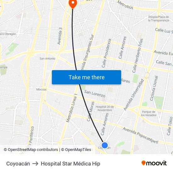 Coyoacán to Hospital Star Médica Hip map