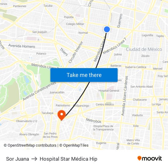 Sor Juana to Hospital Star Médica Hip map