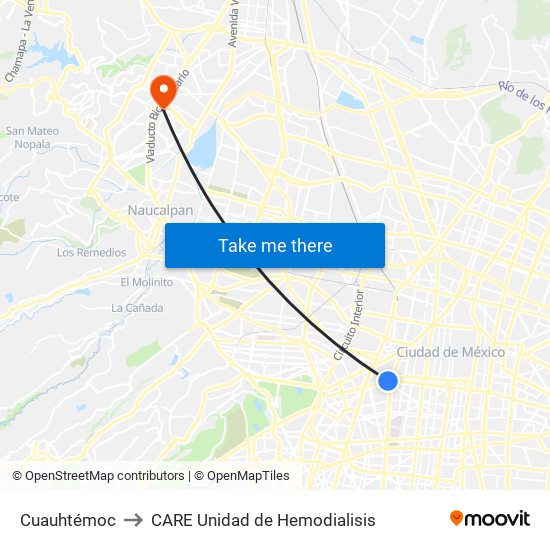 Cuauhtémoc to CARE Unidad de Hemodialisis map