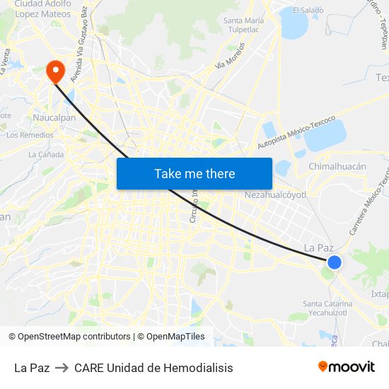 La Paz to CARE Unidad de Hemodialisis map