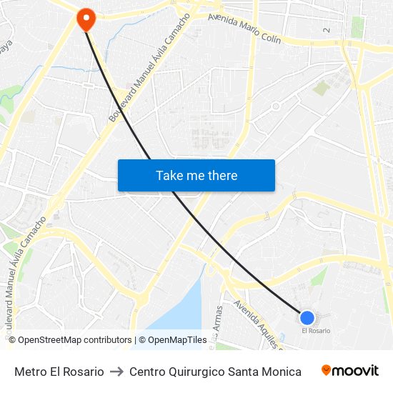 Metro El Rosario to Centro Quirurgico Santa Monica map