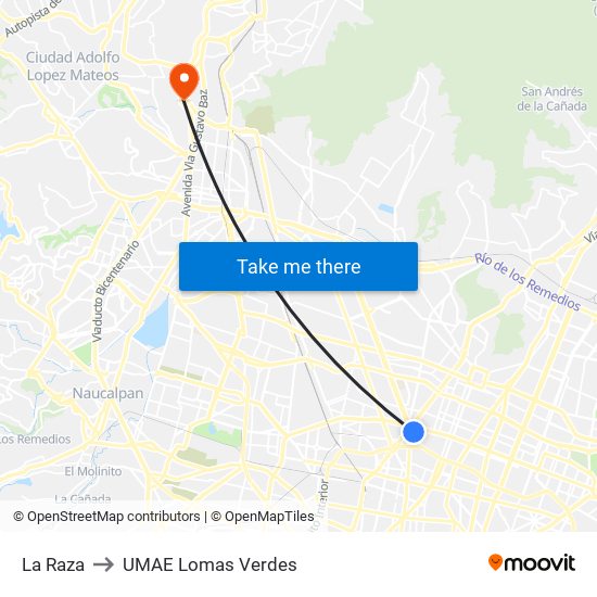 La Raza to UMAE Lomas Verdes map