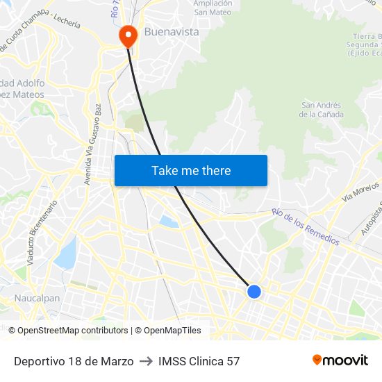 Deportivo 18 de Marzo to IMSS Clinica 57 map
