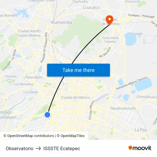 Observatorio to ISSSTE Ecatepec map