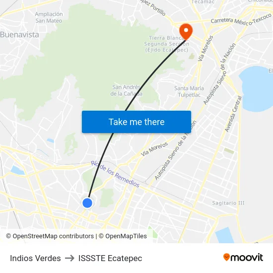 Indios Verdes to ISSSTE Ecatepec map