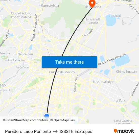 Paradero Lado Poniente to ISSSTE Ecatepec map