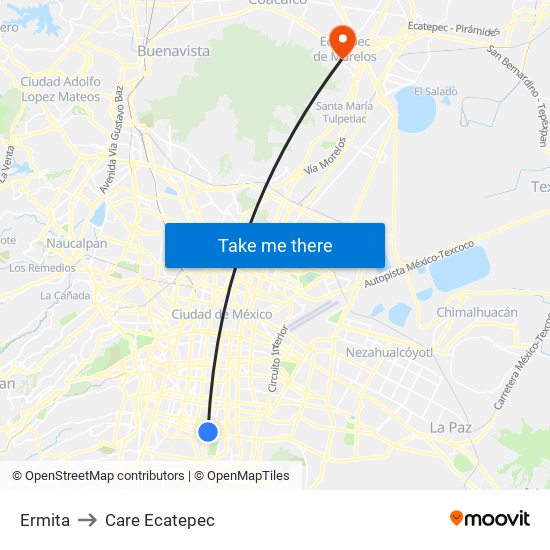 Ermita to Care Ecatepec map