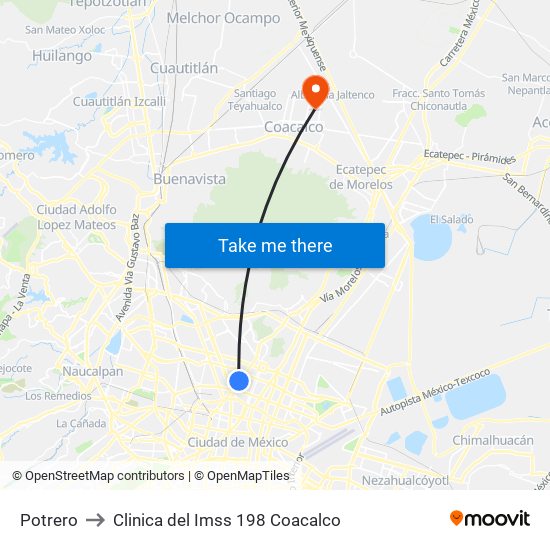 Potrero to Clinica del Imss 198 Coacalco map