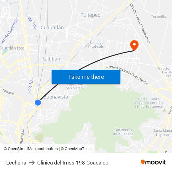 Lechería to Clinica del Imss 198 Coacalco map