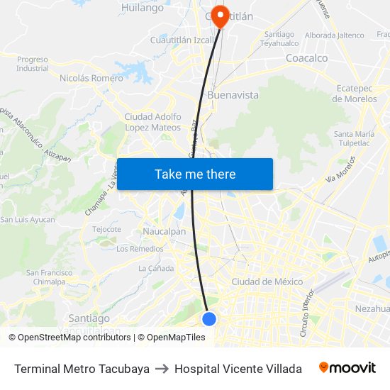 Terminal Metro Tacubaya to Hospital Vicente Villada map