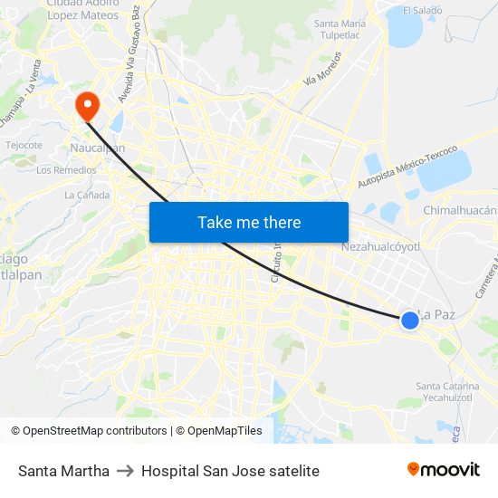 Santa Martha to Hospital San Jose satelite map