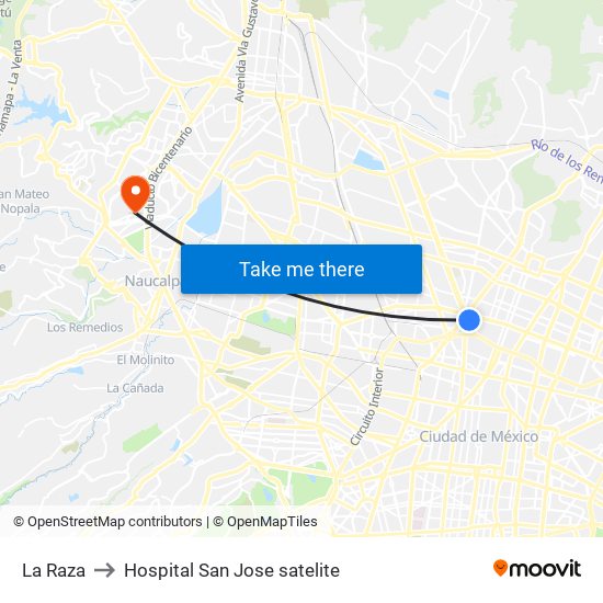 La Raza to Hospital San Jose satelite map