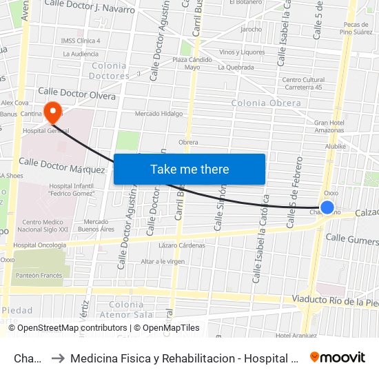 Chabacano to Medicina Fisica y Rehabilitacion - Hospital General de México Dr. Eduardo Liceaga map