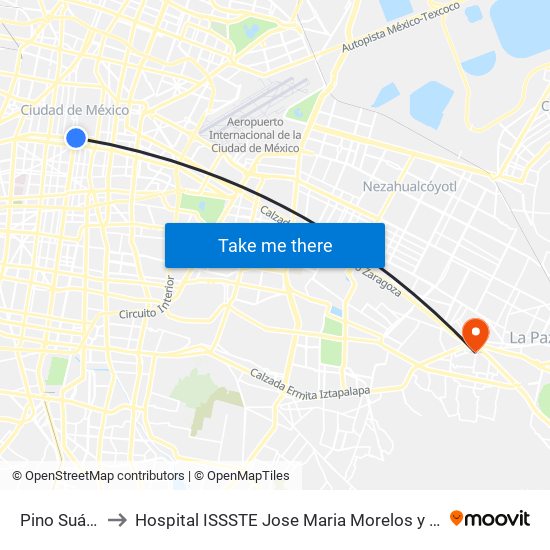 Pino Suárez to Hospital ISSSTE Jose Maria Morelos y Pavón map