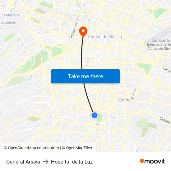 General Anaya to Hospital de la Luz map