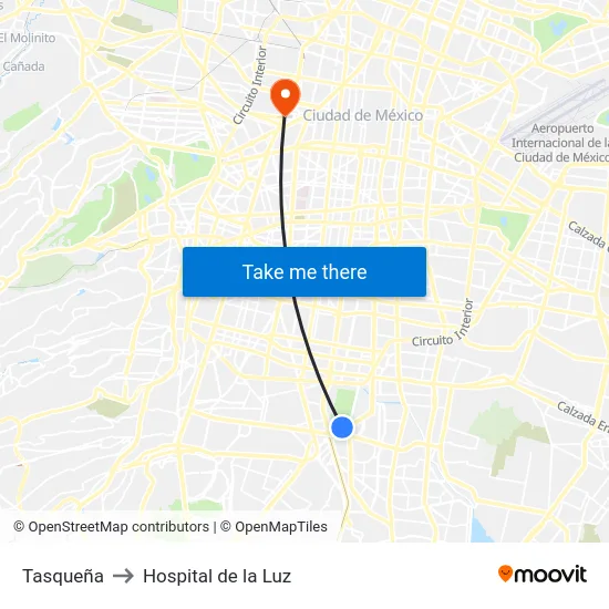 Tasqueña to Hospital de la Luz map
