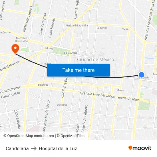Candelaria to Hospital de la Luz map