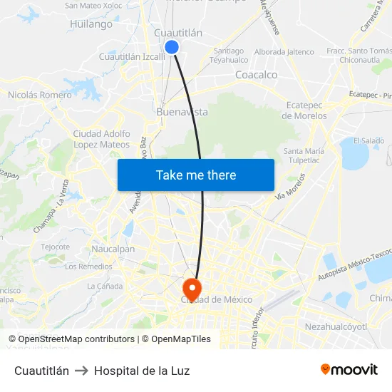 Cuautitlán to Hospital de la Luz map