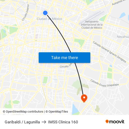 Garibaldi / Lagunilla to IMSS Clinica 160 map