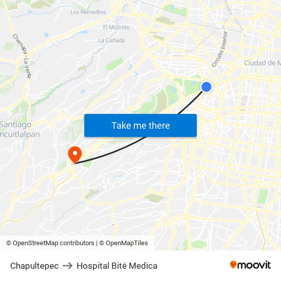 Chapultepec to Hospital Bité Medica map