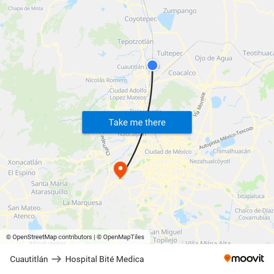 Cuautitlán to Hospital Bité Medica map