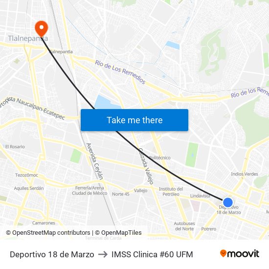 Deportivo 18 de Marzo to IMSS Clinica #60 UFM map