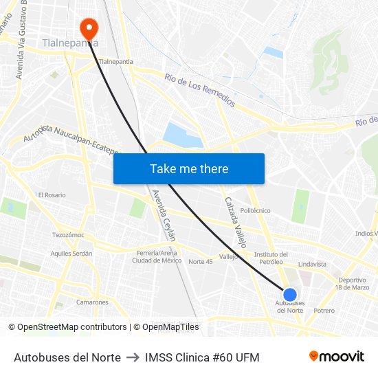 Autobuses del Norte to IMSS Clinica #60 UFM map