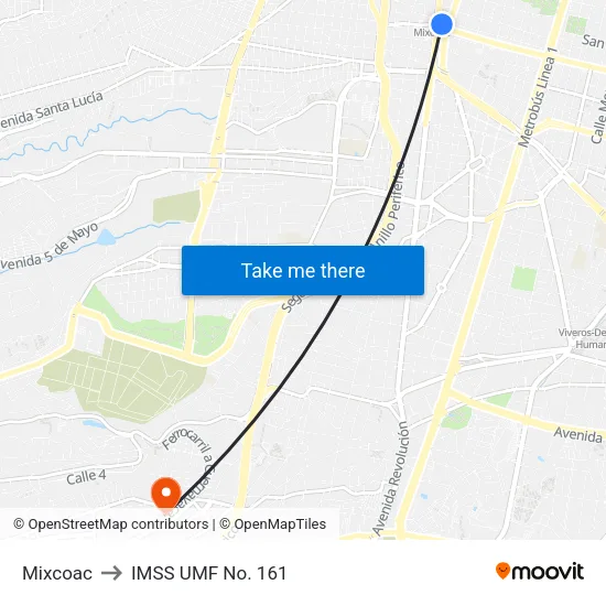 Mixcoac to IMSS UMF No. 161 map