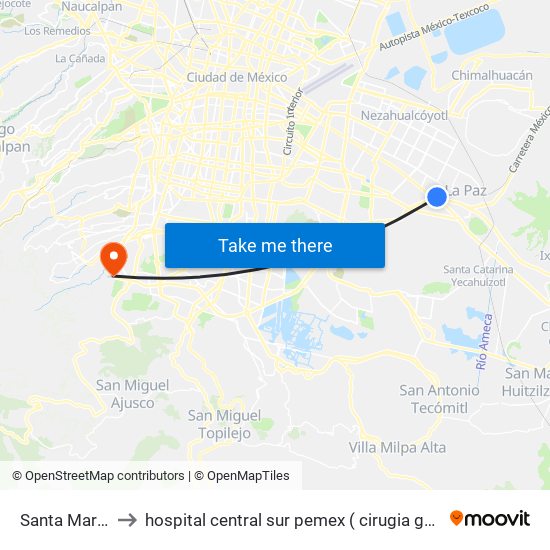 Santa Martha to hospital central sur pemex ( cirugia general ) map
