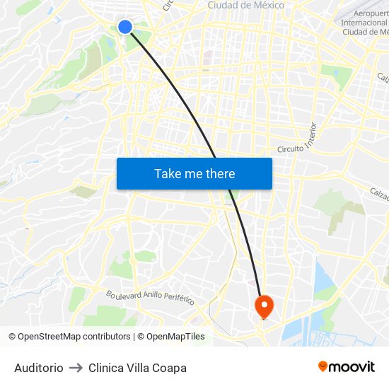 Auditorio to Clinica Villa Coapa map