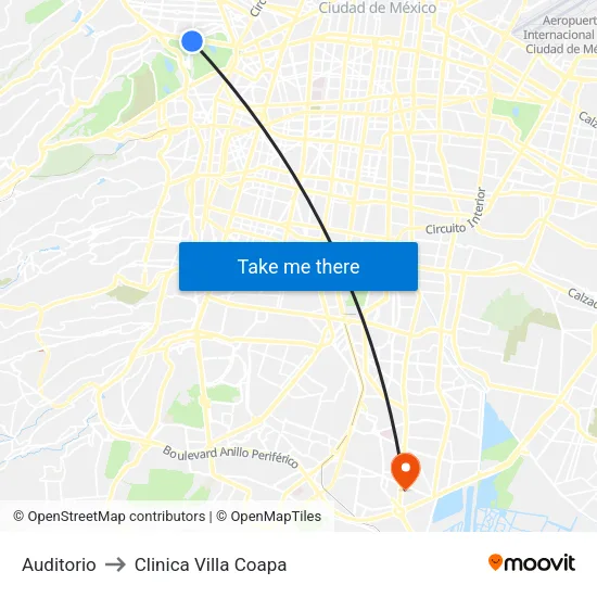 Auditorio to Clinica Villa Coapa map