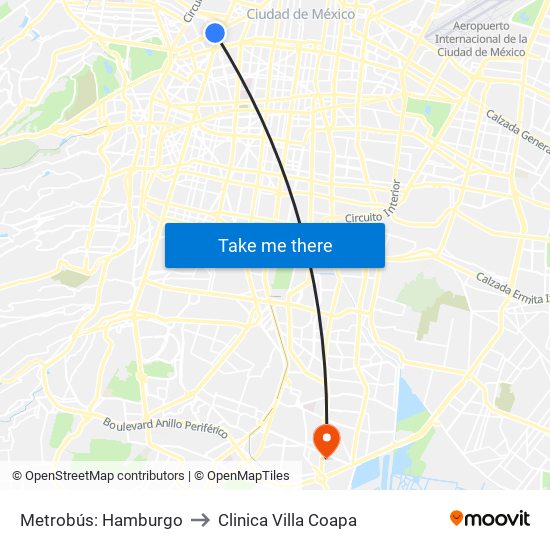 Metrobús: Hamburgo to Clinica Villa Coapa map