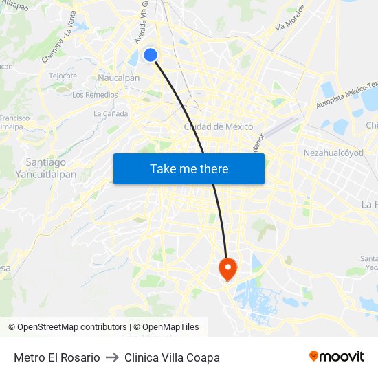 Metro El Rosario to Clinica Villa Coapa map