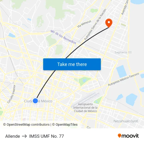 Allende to IMSS UMF No. 77 map