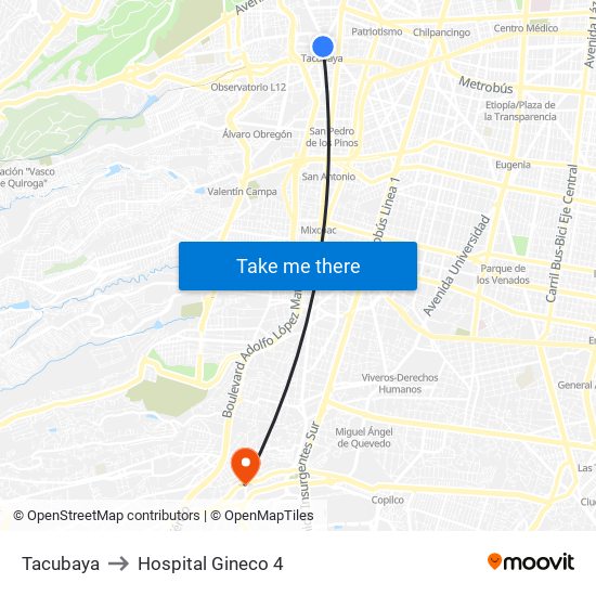 Tacubaya to Hospital Gineco 4 map