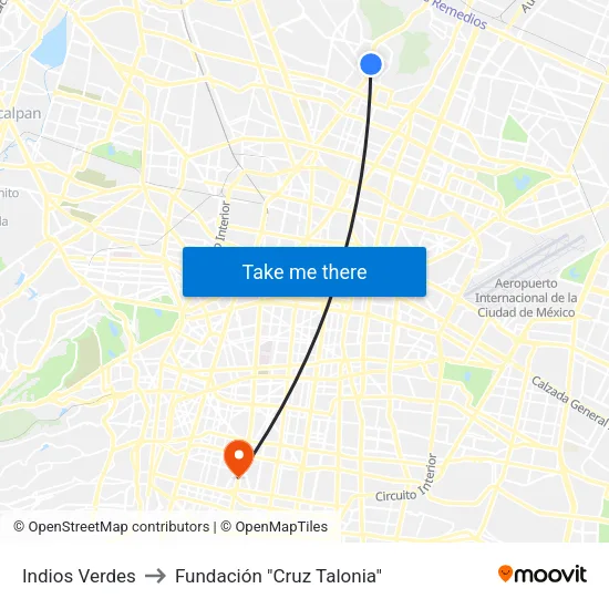 Indios Verdes to Fundación "Cruz Talonia" map