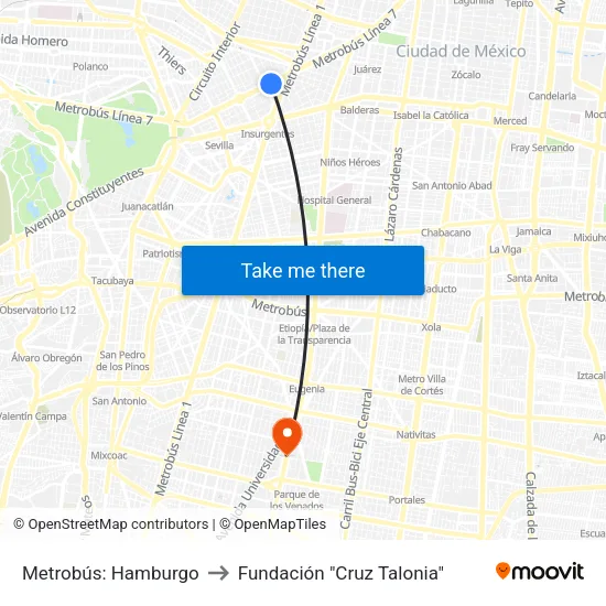 Metrobús: Hamburgo to Fundación "Cruz Talonia" map