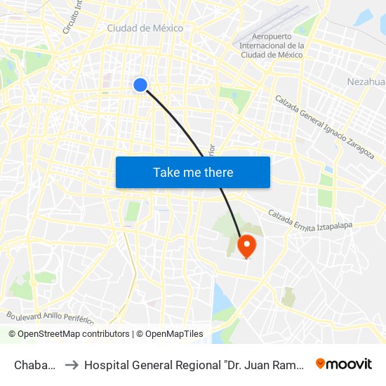 Chabacano to Hospital General Regional "Dr. Juan Ramon de la Fuente" map