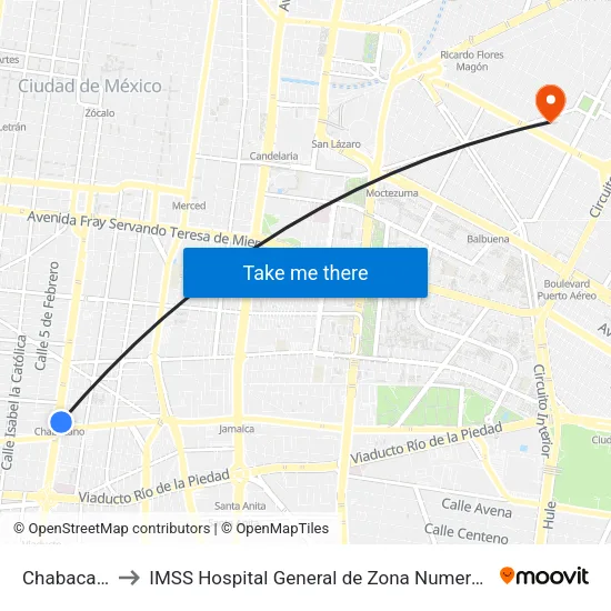 Chabacano to IMSS Hospital General de Zona Numero 196 map