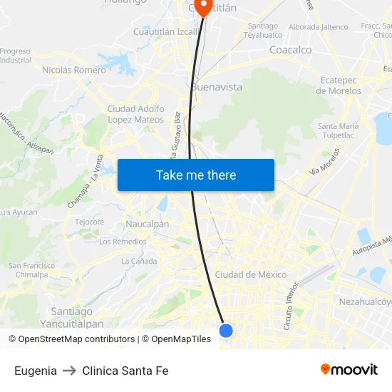 Eugenia to Clinica Santa Fe map