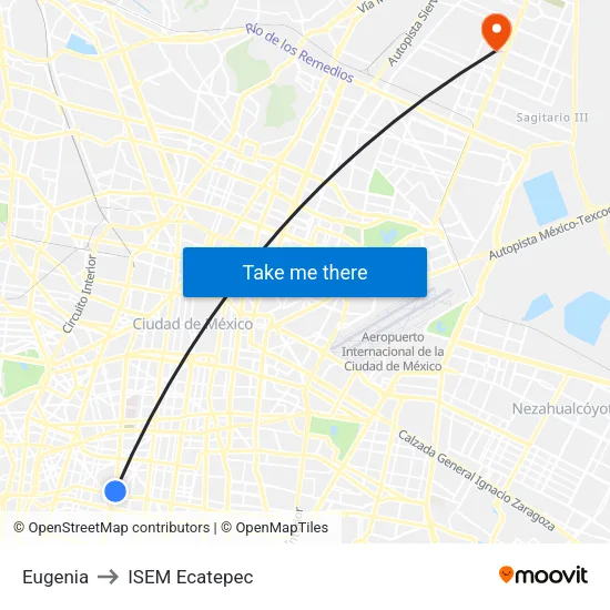 Eugenia to ISEM Ecatepec map