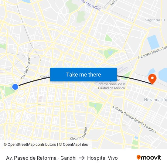 Av. Paseo de Reforma - Gandhi to Hospital Vivo map