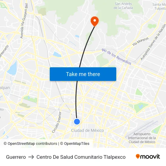 Guerrero to Centro De Salud Comunitario Tlalpexco map