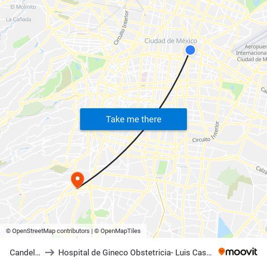 Candelaria to Hospital de Gineco Obstetricia- Luis Castelazo Ayala map