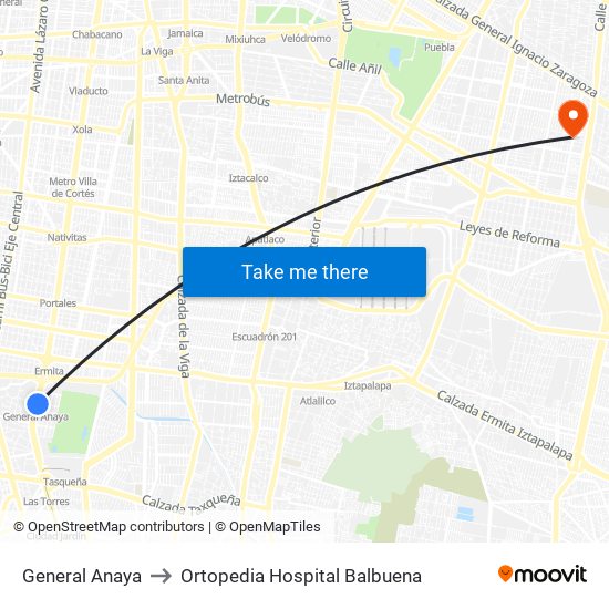 General Anaya to Ortopedia Hospital Balbuena map