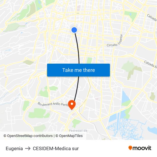 Eugenia to CESIDEM-Medica sur map