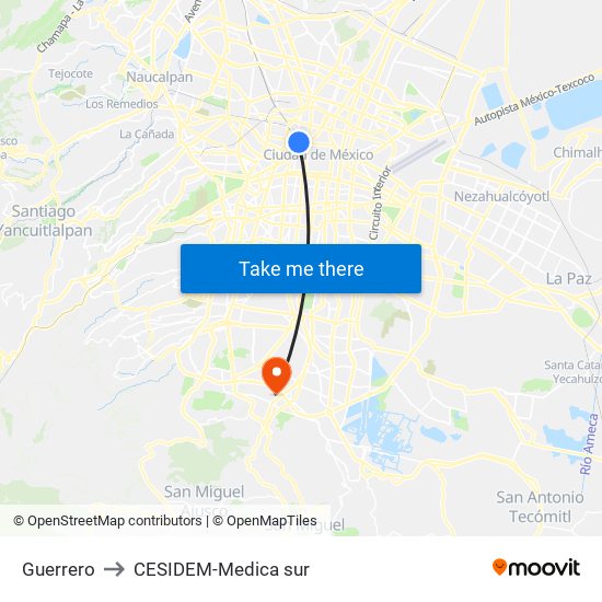 Guerrero to CESIDEM-Medica sur map