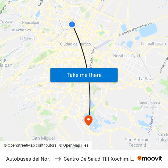 Autobuses del Norte to Centro De Salud TIII Xochimilco map
