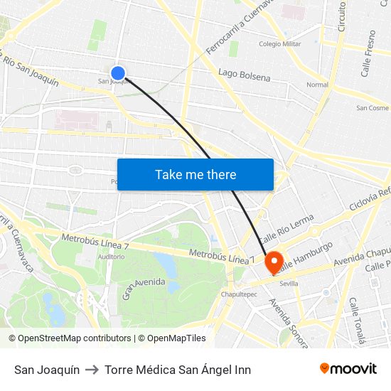 San Joaquín to Torre Médica San Ángel Inn map